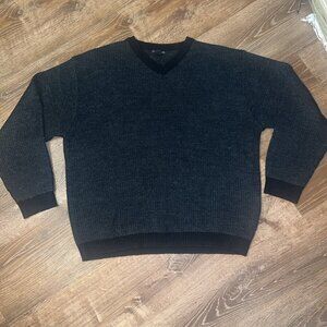 Vintage Knightsbridge Mens Sweater Dark Gray  V Neck Large Wool‎ Blend FISHERMAN
